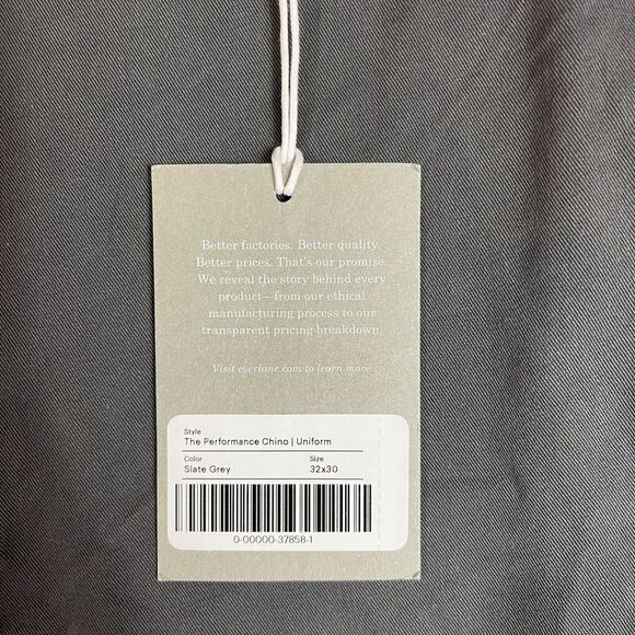 Everlane Chino Pants Mens 32 x 30 Slate Gray Flat Front Slim Tapered Fit NEW - Picture 4 of 11
